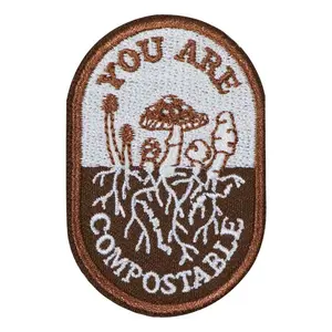 Compostable Mushroom Growth Embroidered Patch, Embroidery Craft, Back Adhesive Iron-On, Suitable for Clothes Jackets Hats Accessories