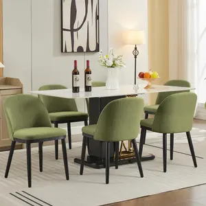 GAOMON Wooden Dining Chairs Set of 6, Upholstered Kitchen Dining Room Chair, Modern Linen Fabric Farmhouse Dinner Chair with Leveling Feet/High Backrest Support for Dining Room, Living Room,Green