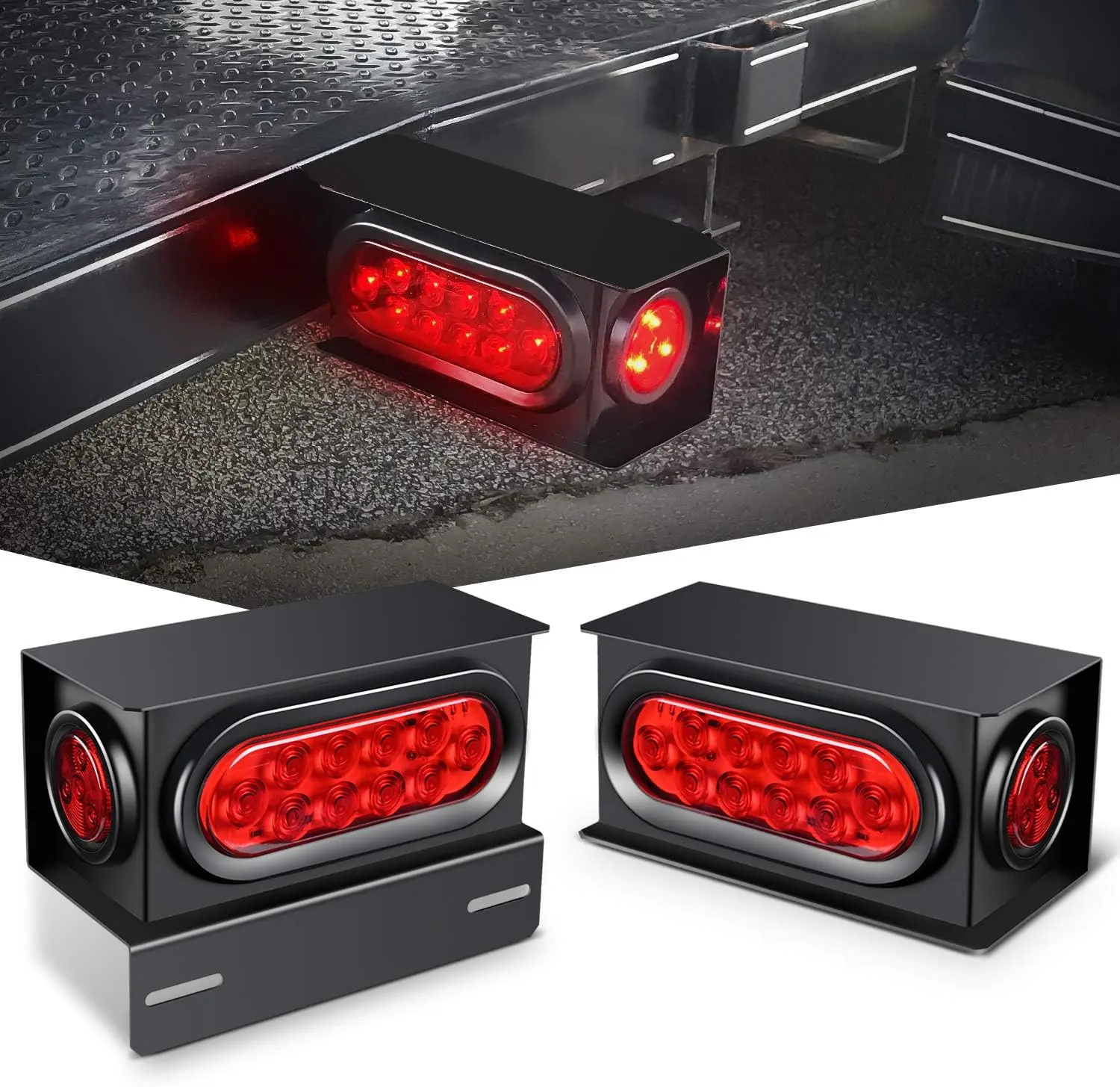 2PCS Steel Trailer Light Box Housing Kit - 6in Oval Red LED Tail Lights, 2in Round Side Marker with Grommet Plugs & Wire Connectors, Steel Construction, Lighting Modes Adjustable Car Accessories Auto Parts Accessories for Semi Trucks (Aftermarket) fathers