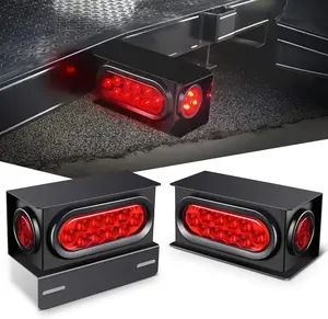 Nilight 2PCS Steel Trailer Light Boxes Housing Kit w/6Inch Oval Red LED Tail Lights 2 Inch Round Side Marker w/Grommet Plugs Wire connectors Lighting Modes Adjustable reverse