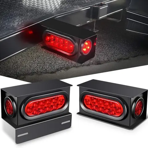 Nilight 2PCS Steel Trailer Light Box Housing Kit - 6in Oval Red LED Tail Lights, 2in Round Side Marker with Grommet Plugs & Wire Connectors, Steel Construction, Lighting Modes Adjustable Automotive Parts for Semi Trucks (Aftermarket),car accessories