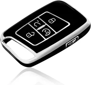 Key Fob Cover, VW Key Fob Case Cover, Compatible with VW Atlas 2018-2024, T1guan 2018-2024, Arte0n 2019-2022, Jeitta 2019-2024, Ta0s 2022-2024, Buttons Key Fob Accessories (Black & Silver)