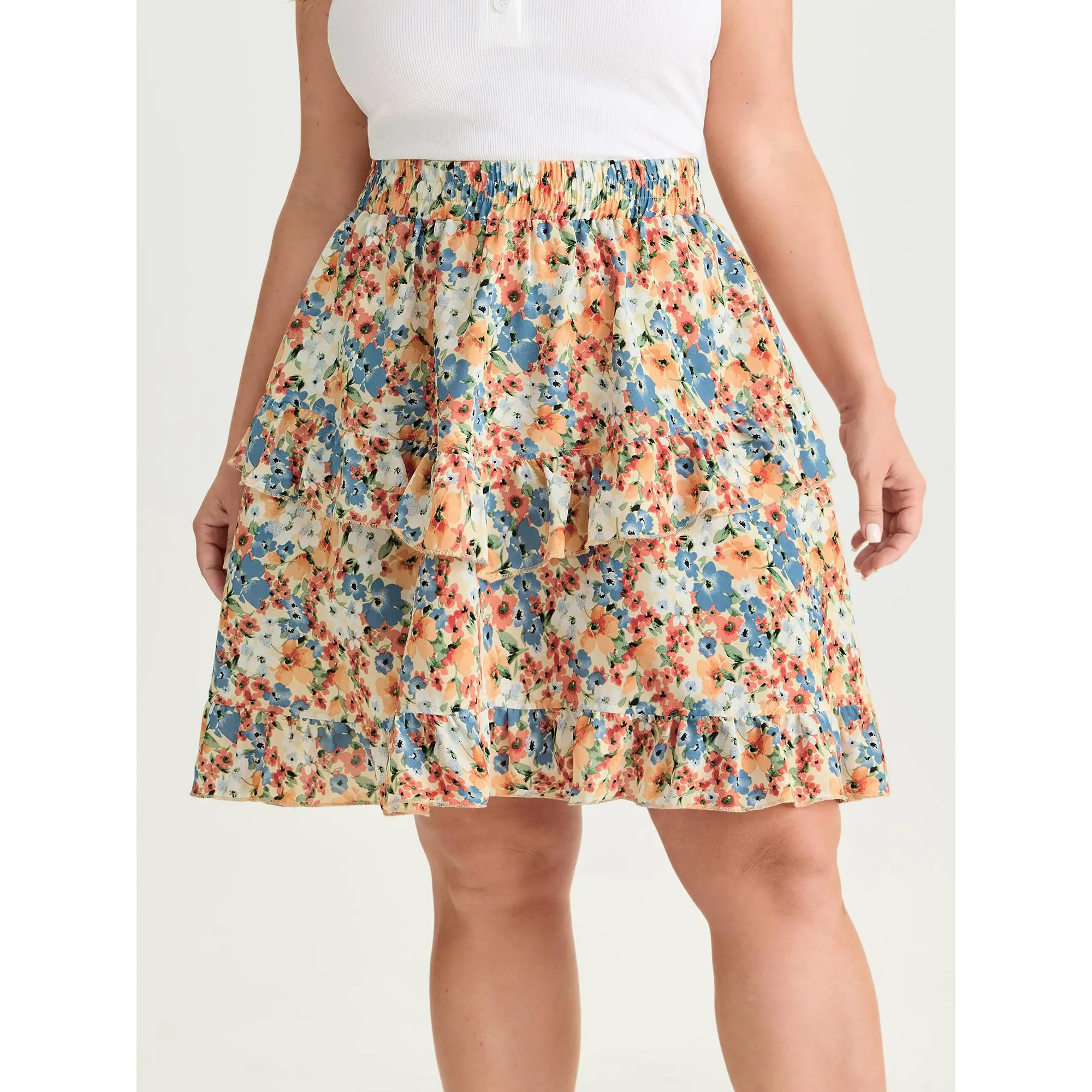 BloomChic Floral Print Ruffled Edge Mini Skirt 【M-6XL】 BloomChic Floral Print Ruffled Edge Mini Skirt 【M-6XL】