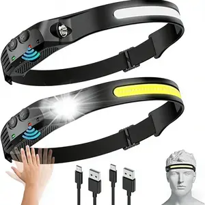 LED Headlamp Rechargeable 2PCS, 230° Wide Beam Head Lamp LED with Motion Sensor for Adults, Camping Accessories Gear, Waterproof Head Light Flashlight for Hiking Running Repairing Fishing Cycling