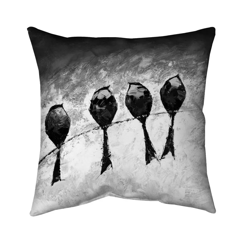 Begin Home Decor 5541-1616-AN116-1 16 x 16 in. White Contemporary Bird Pillow - Four Birds Perched Decor