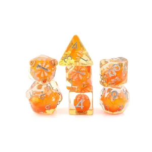 Orange Resin DnD Dice Set - 7-Piece Unique Look Fruit-Inspired RPG Dice for Dungeons and Dragons Enthusiasts