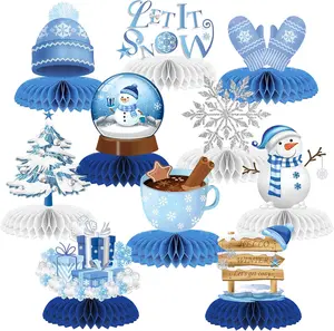 Let It Snow Table Decorations Winter Party, Snowflake Snowman Honeycomb Centerpieces for Christmas Holiday and Baby Shower Party Supplies Ornaments