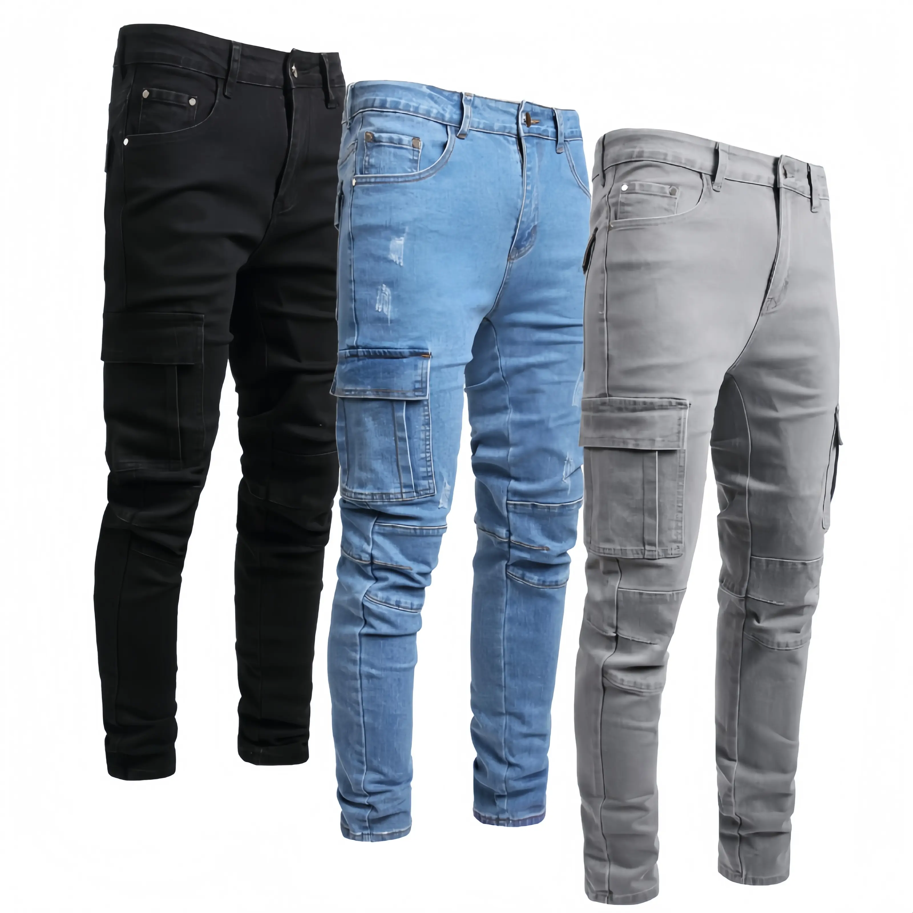 JUNBAOSS Men's 1-3 Pack Slim Fit Stretch Jeans Cargo Skinny Jeans for Men, Distressed Straight Leg Fashion Casual Comfort Flex Waist Denim Pants, Menswear Classic Street Style Cotton Fabric Jean Natural Hipster Personalized Stylish Jeans