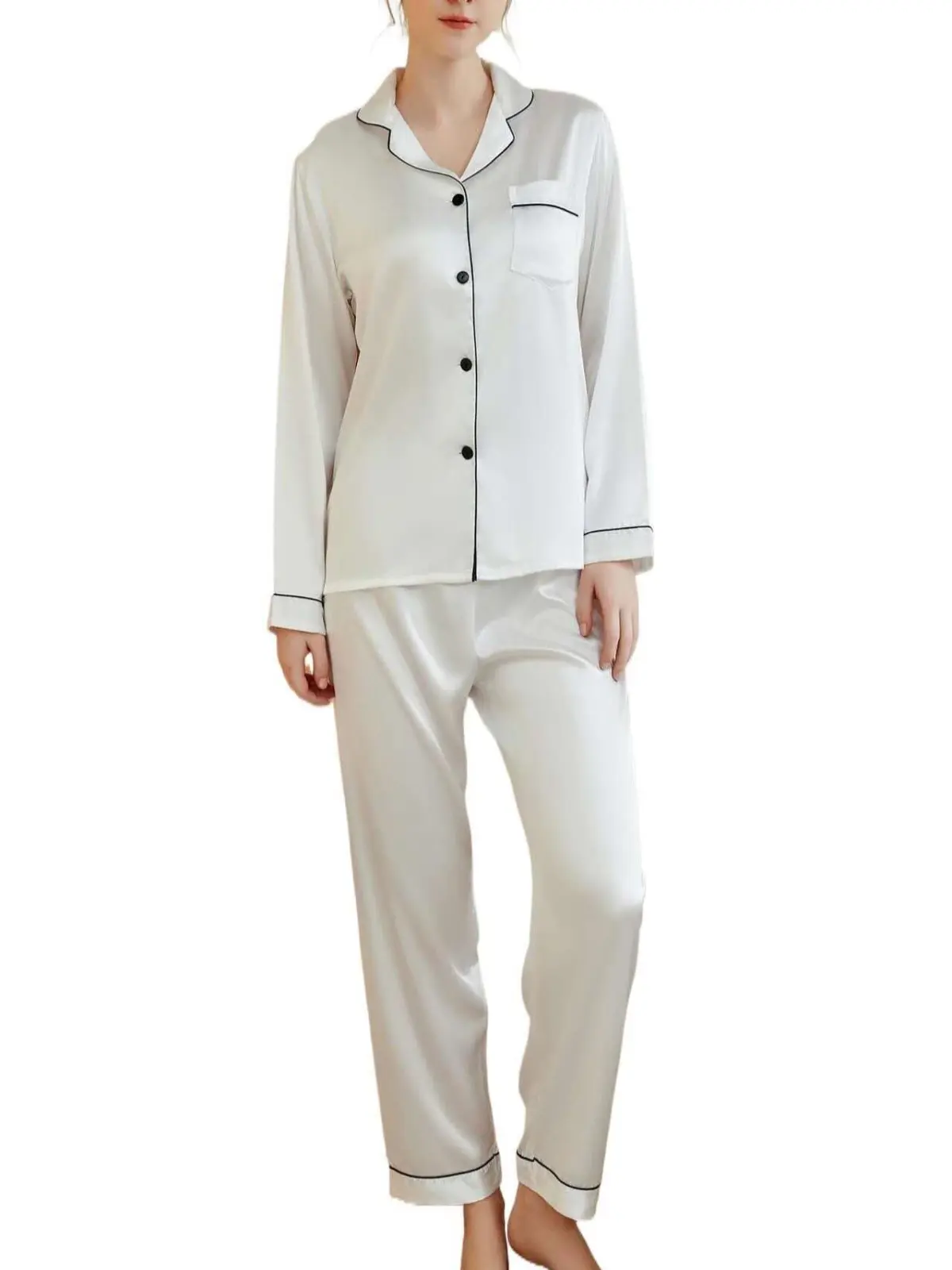 Women's Silk Satin Pajama Set 2Pcs long sleeve Bridal Bridesmaid PJs Sleepwear