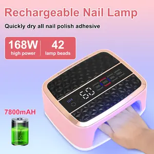 Cordless UV Nail Lamp, 168W Rechargeable UV Gel Nail Light, Professional Fast Curing Nail Dryer with 4 Timers Touch Control Auto Sensor for Salon & Home