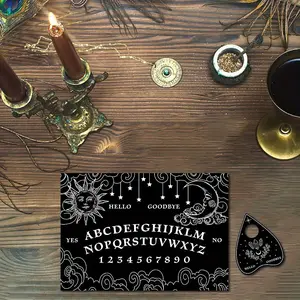 Wooden Ouija Board Set, 2-Piece Spirit Game, Medium Birthday Party Supplies, Features Sun Pattern Design, Ideal for Occult Enthusiasts