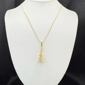 Gold Plated Necklace with Eiffel-Tower Pendant 18 Inches + 2 Inches - Elegant Design for Everyday Wear