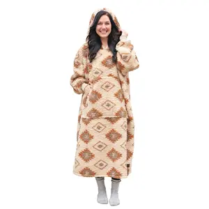 Catalonia Southwestern Aztec Oversized Blanket Hoodie Sweatshirt, Full Body Comfortable Sherpa Lounging Pullover for Adults, Gift for Women