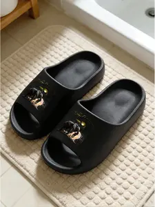 African Elephant Print Thick Sole Sandals, Non-Slip Bathroom Slippers, Casual Eva Material, Medium Width, All Seasons Wear