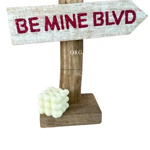 Heart Cube Pillar Candle Coconut Soy Beeswax Blend Decorative Candle with "BE MINE BLVD" Sign - Ornaments
