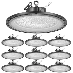 VEVOR 10 Pack LED High Bay Lights, 5000K 200W 30000LM Super Bright UFO LED Warehouse Shop Lights, IP65 Waterproof, 100-277V Wide Voltage for Warehouse Workshop Factory Gym Garage Barn, Black
