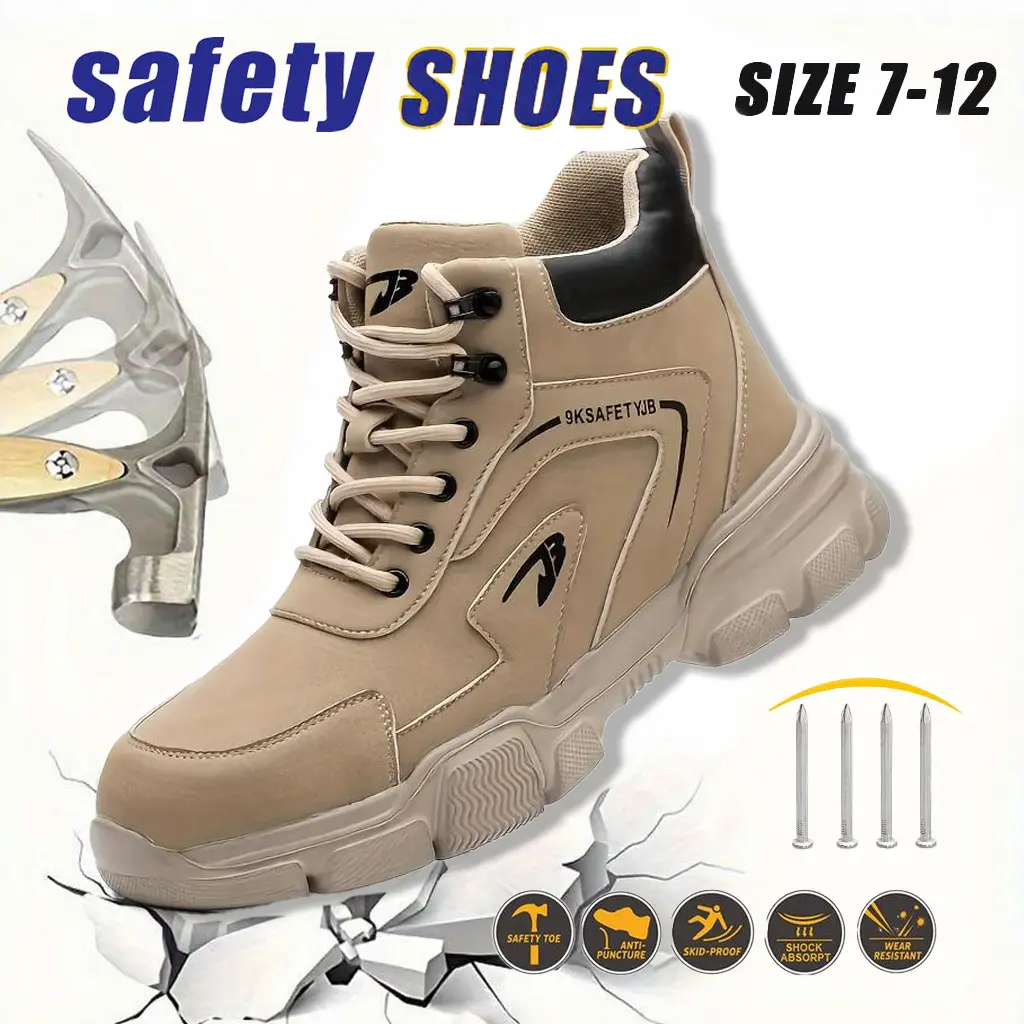 Steel Toe Anti Smash Anti Puncture Work Boots Men's Non Slip Lace Trainers Labor Protection Safety