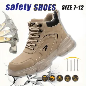 Steel Toe Anti Smash Anti Puncture Work Boots Men's Non Slip Lace Trainers Labor Protection Safety