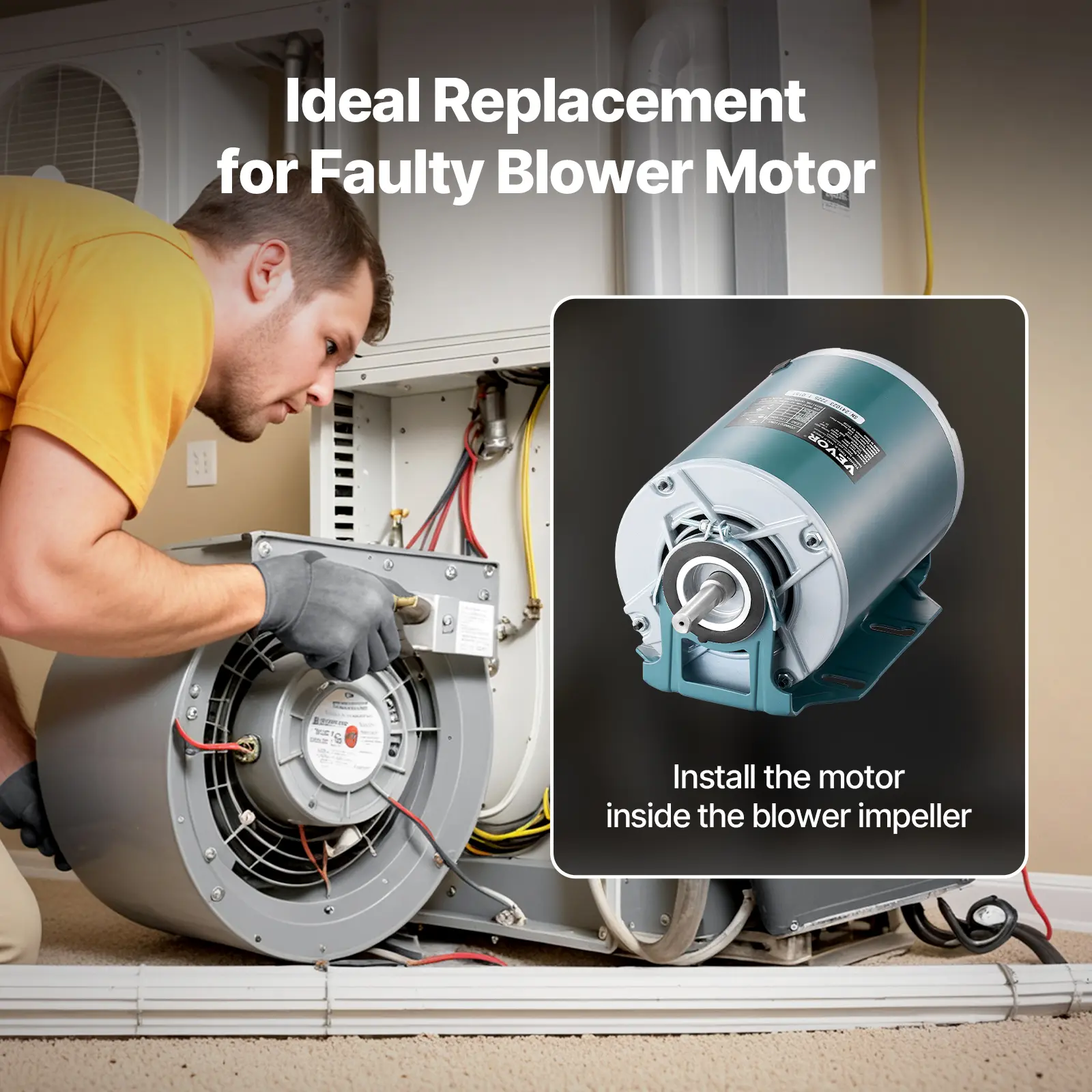 【fathersdaygift】VEVOR 1/4HP Furnace Blower Motor 1725RPM, 115V 5.2A ...