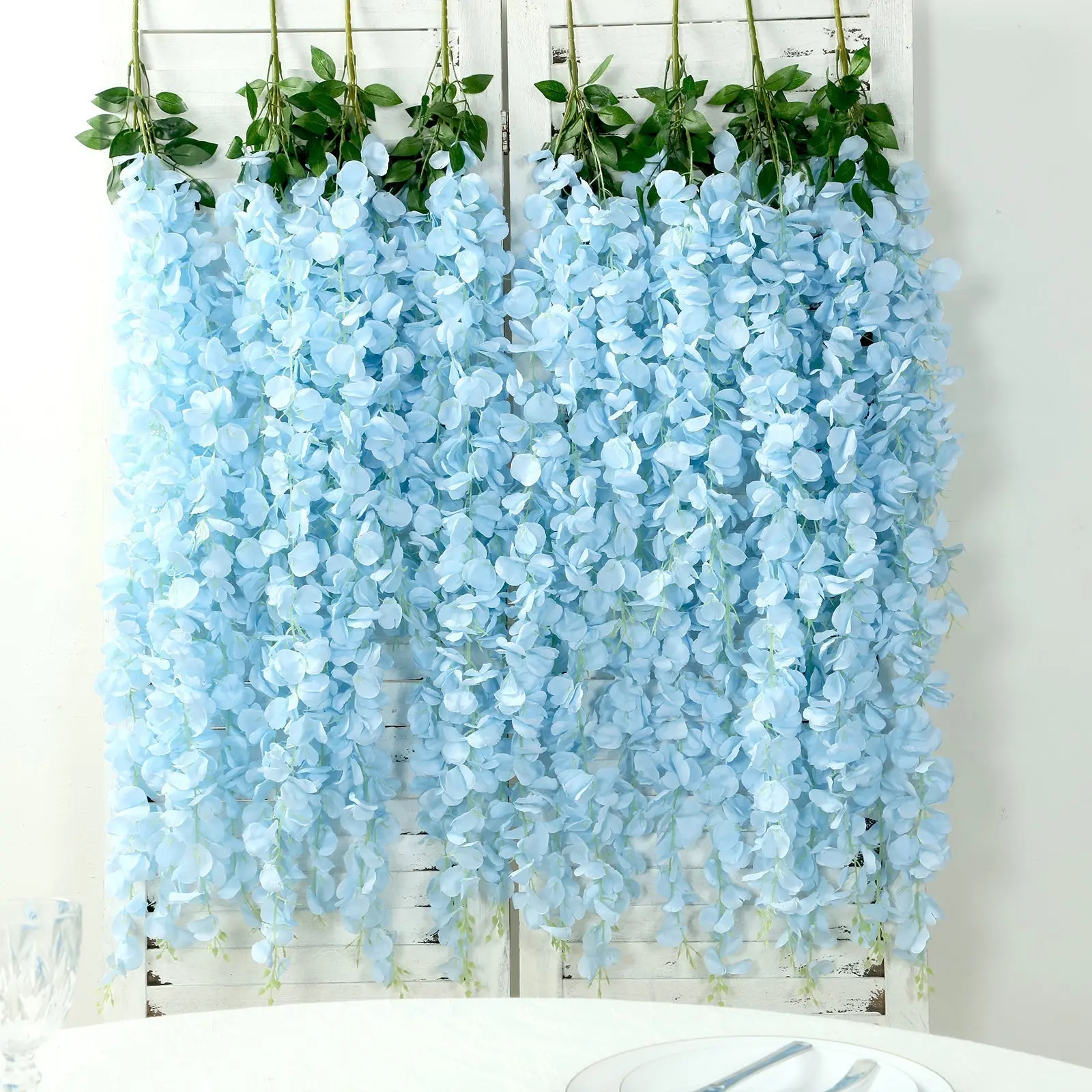 42" Silk Hanging Wisteria Flower Garland Vines, Light Blue, Home/Festive/Wedding Supplies, 5 Full Strands per Bush, Flowers