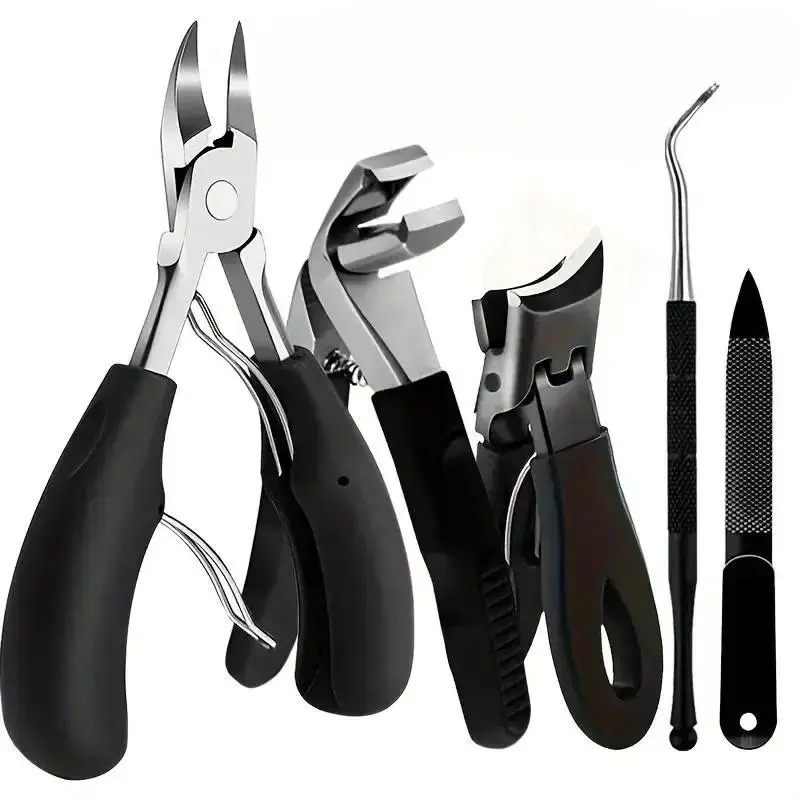 Nail Clipper Set, 5pcs/set Stainless Steel Nail Clipper & Nail File & Nail Pliers, Nail Nippers Nail Care Manicure & Pedicure Tool for Home & Salon Use, Black, Nails Supplies