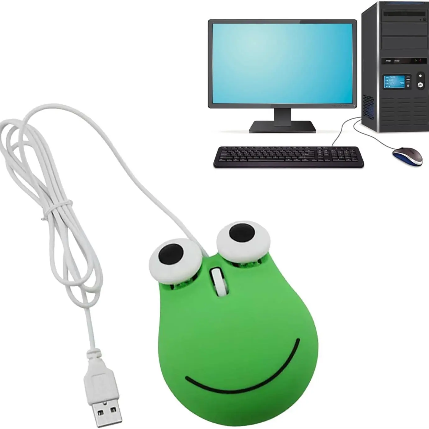 Cute Frog Design Wired Optical Mouse, 1200 DPI Mouse with 3.6FT Long ...