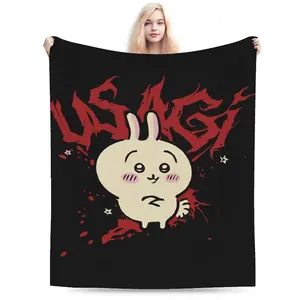 Y2K Rakko Chiikawa Blanket Ultra Soft Thin Fleece Cozy Warm Lightweight Machine Washable Bedroom Couch Sofa Relax Throw Decor Decorative Throw Perfect Birthday Gift Christmas Gift for Anime Fans Kids Adults Trending Internet Famous Kawaii Aesthetic Viral