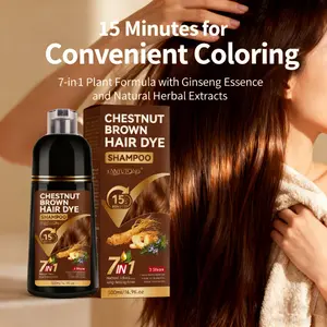 500ml Chestnut Brown Hair Dye Shampoo: 7-in-1 plant formula with ginseng, natural herbs, Herbal, gentle on scalp. Cleanses, locks color, nourishes, 15-min easy application. Natural chestnut hue, soft elastic hair, long-lasting shine. Unisex daily use