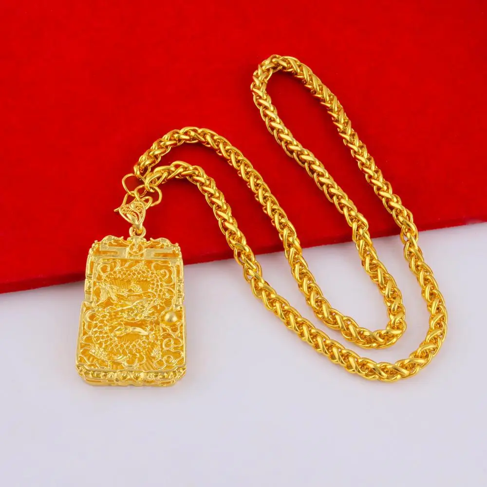 Gold plated square dragon pendant neckla