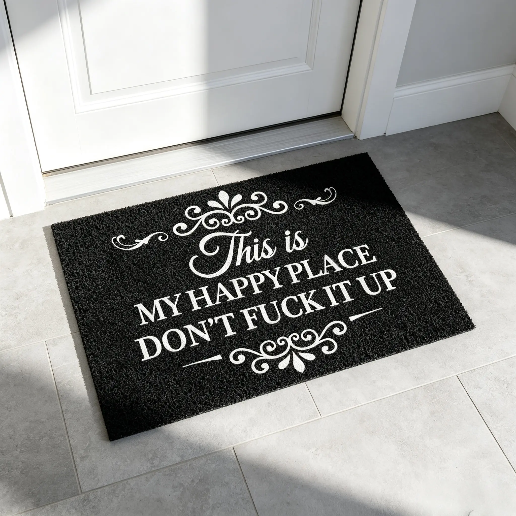 Personalized Lettering Happy Place Doormat - Retro Look,Wrinkle-Resistant Front Door Decor, Summerwins CollectionValentine's Day Household Textile Accessory for RoomEntrances