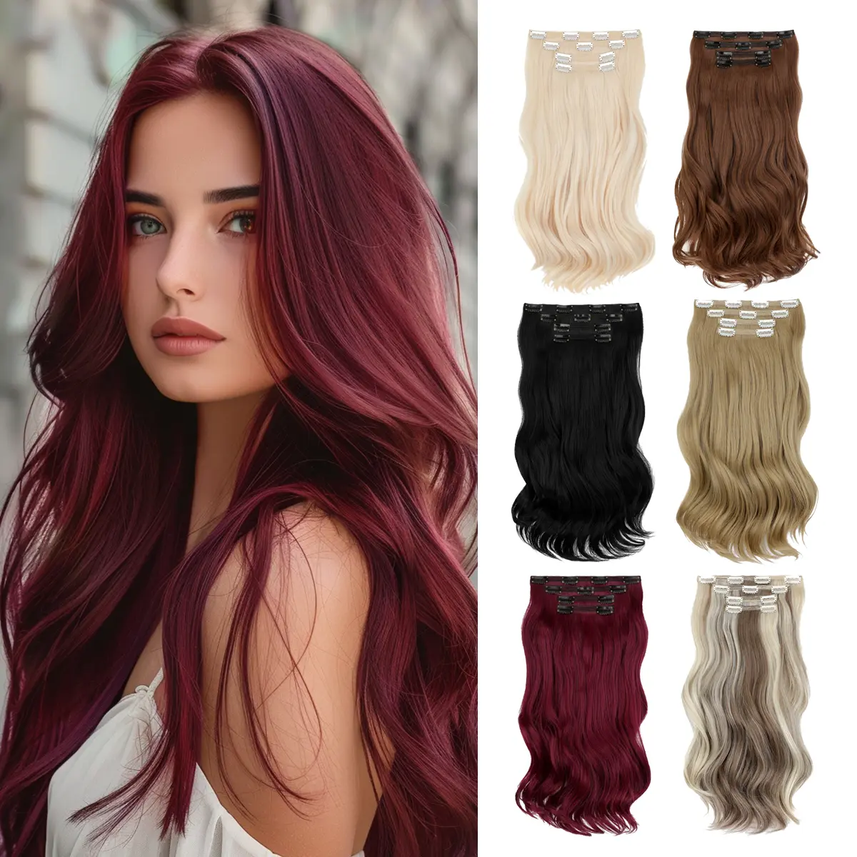 Lansigreen 18 in Curly Wavy Clip In Hair Extensions for Women, 4-Piece Glueless Synthetic Set with Thick Texture, 205g, Glueless Clip In, Bb Clip System