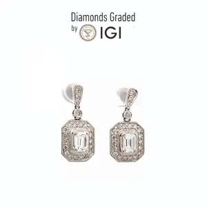 IGI Certified 1.00 CT Emerald Cut Natural Diamond Drop Earrings 14k White Gold