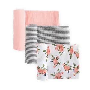 Cotton Muslin Swaddle Blanket 3 Pack - Watercolor Roses Cotton Muslin Swaddle Blanket 3 Pack - Watercolor Roses