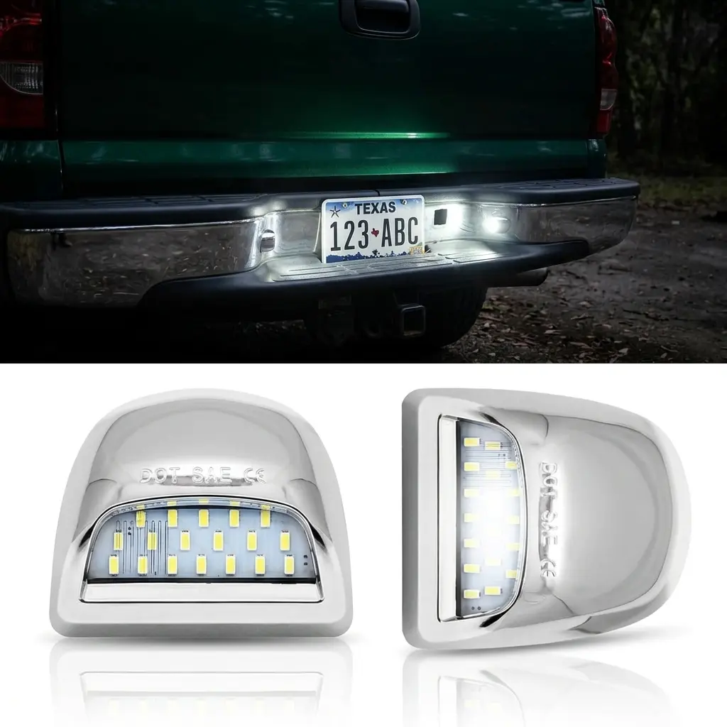 LED License Plate Lights Assembly Housing Compatible With 1999-2013 Chevy Silverado GMC Sierra 1500 2500 3500 HD Suburban Tahoe Cadillac Escalade EXT Yukon XL 6000K White 2-Pieces
