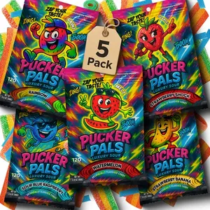 Pucker Pals Sour Candy 5 Flavor Multi-Pack – Extreme Sour & Sweet Strips, Chewy Gummies Gummy Worms Style Bold Fun Belts With A Punch for Kids Boys Girls Teens & Adults Halloween & Stocking Stuffers