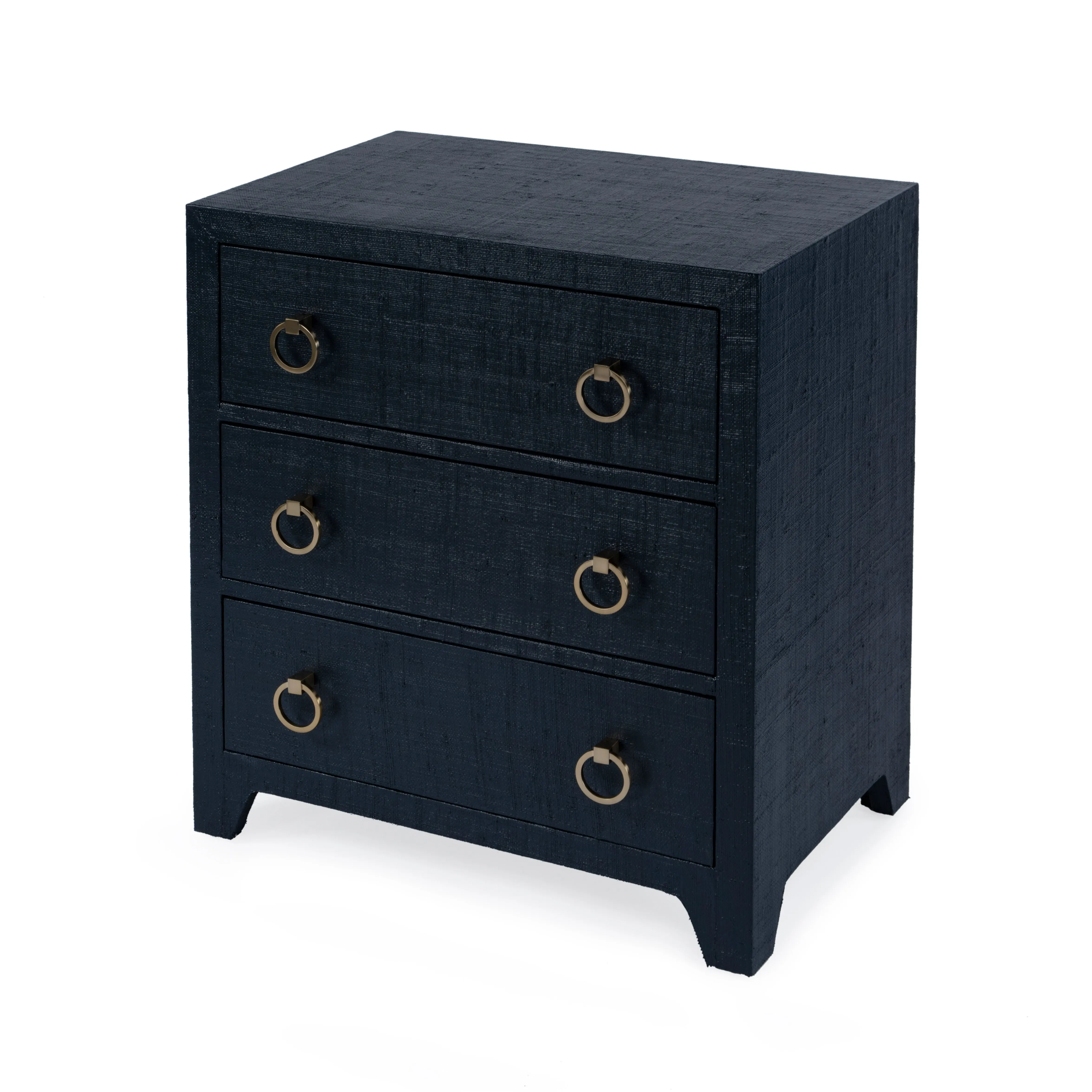 Bar Harbor Raffia 3 Drawer Nightstand in Navy Blue 5667410