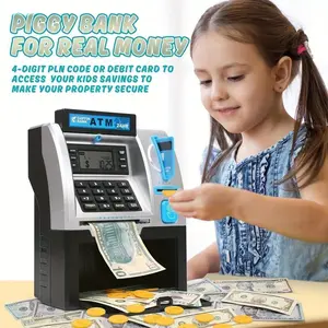 New Kids' ATM Piggy Bank with Debit Card Coin Recognition and Balance Tracking for Fun Money Learning