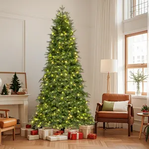 COSTWAY - 6/7.5 Feet Pre-Lit Artificial Christmas Tree with 11 Modes and Metal Stand-7.5ft