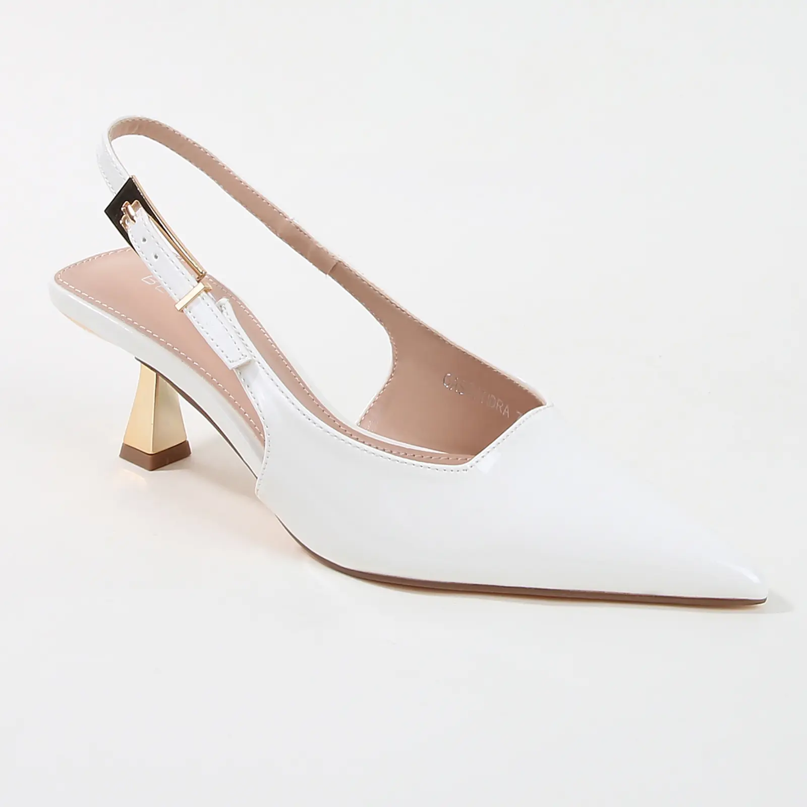 Women's Patent Pointed-Toe Slingback Heels with a Metallic Block Kitten Heel, Cushioned Dress Shoes for Office and Evening Wear, Footwear