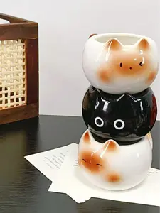 Cute ceramic cat mug with tail handle, 7 oz kawaii Siamese and black cat coffee mug, aesthetic tea cup/espresso cup, 3D animal jewelry storage holder desk decor, gift for cat lovers