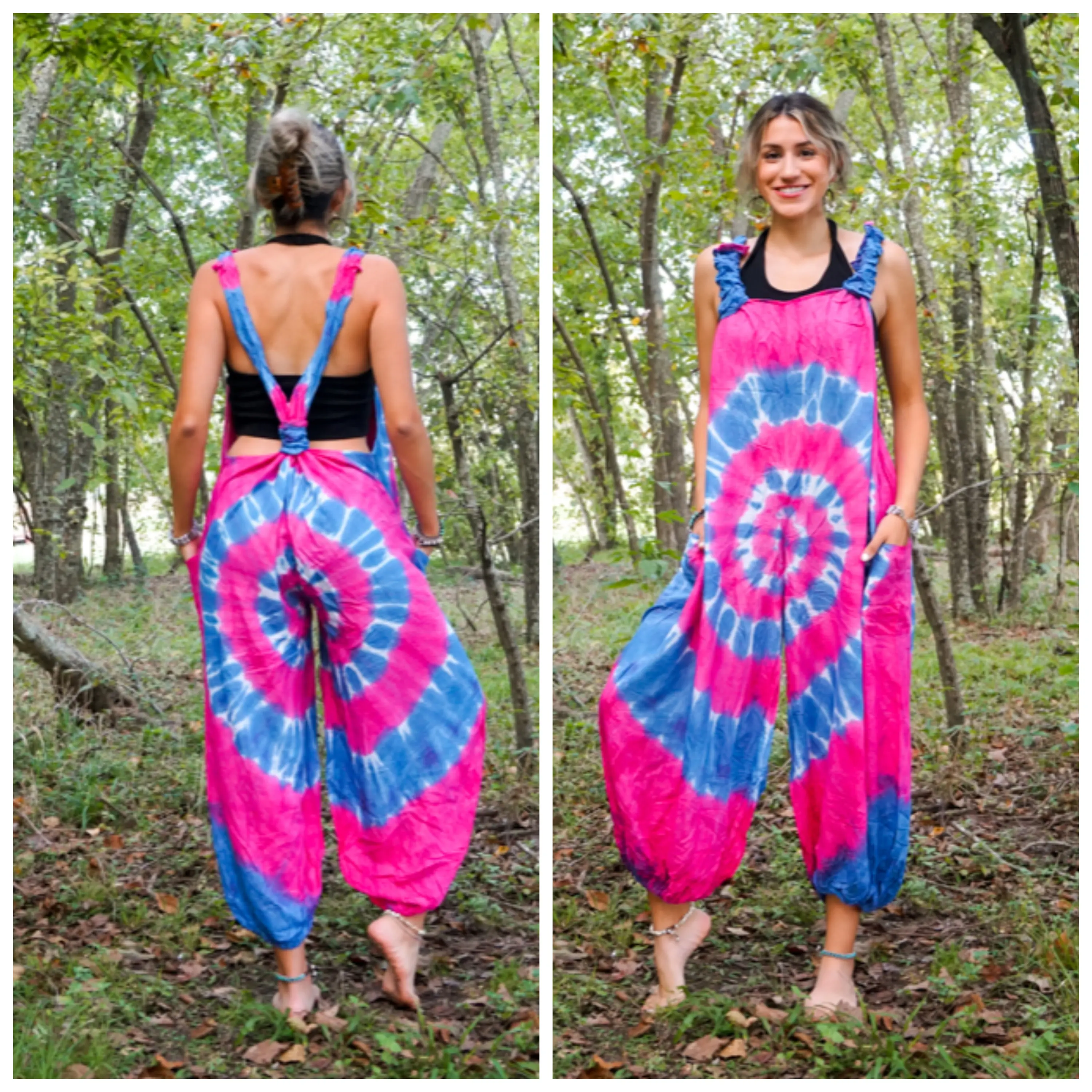 Tie Dye Hippie Dungarees Overalls Jumpsuits Rompers Pants