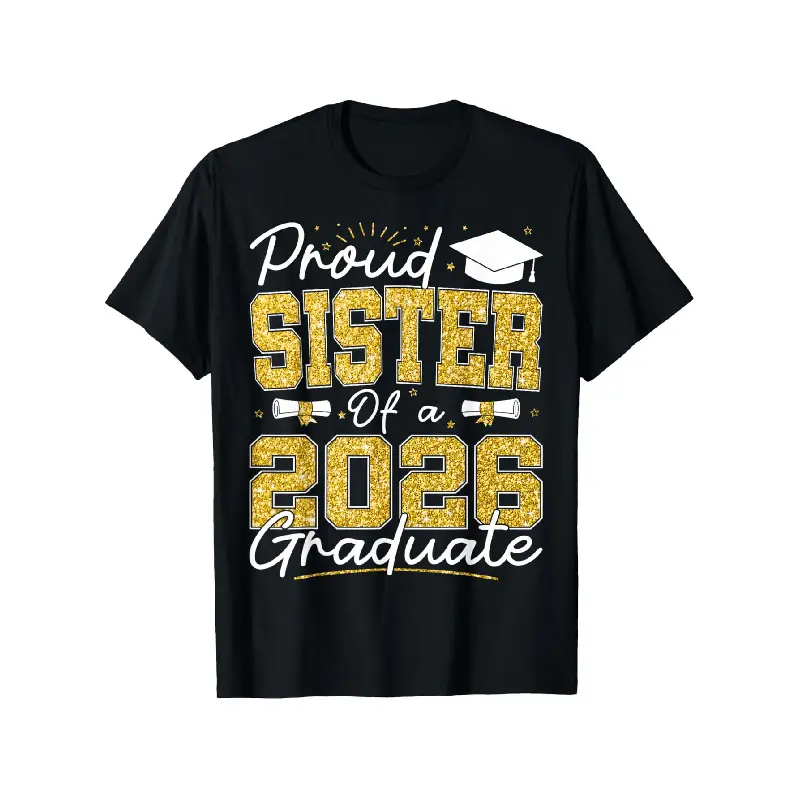 Men's Oversized Vintage Short-Sleeve Print T-Shirt - Proud Sister of a 2026 Graduate Senior 2026 Grad Family Casual Tee