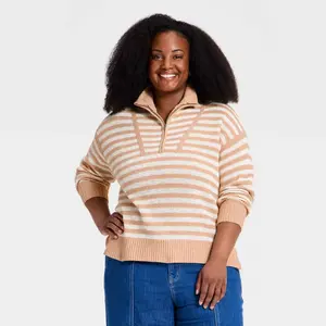 Women's Long Sleeve Mock Turtleneck Quarter Zip Pullover Sweater - Ava & Viv
