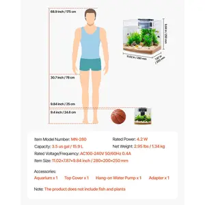 VEVOR Fish Tank Aquarium, 3.5 Gallon Arch Ultra-Clear GPPS Starter Smart Tank Adjustable 3 Color Lighting, Self Cleaning System Fishbowl for Freshwater Saltwater Fish Home, Office, or Pet Use