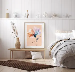 Artistic flower illustration: Imaginative poster | Colorful flower on apricot background | Living room decoration | Wall art colorful flower