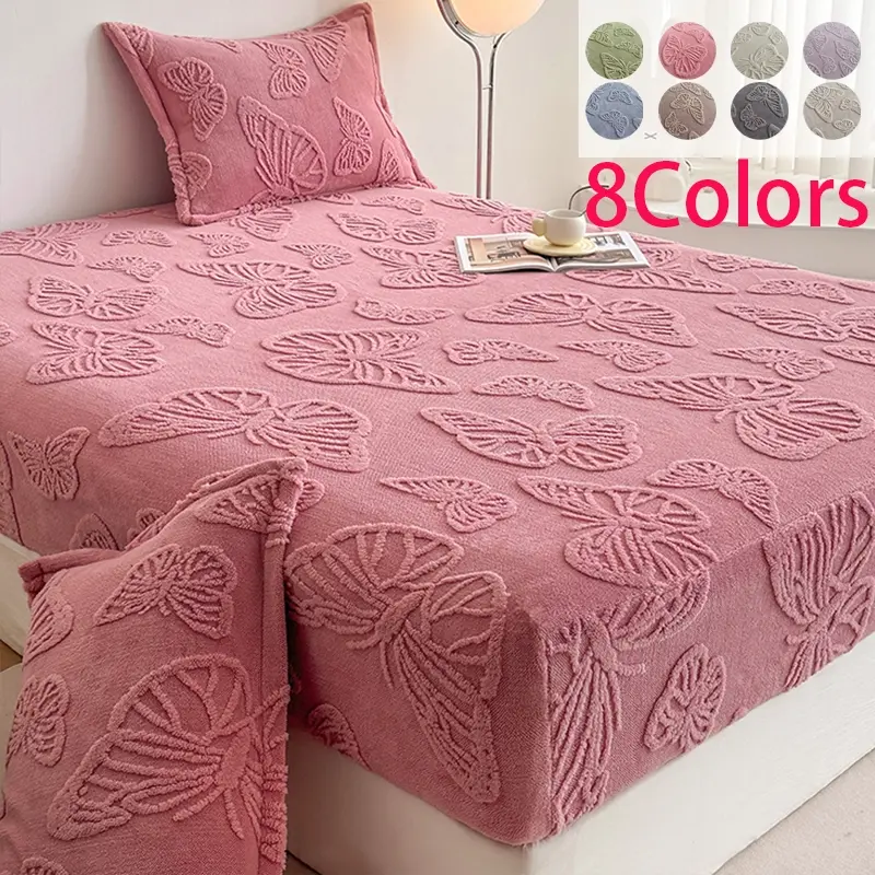 Pure Color Bed Sheet Set, Soft Comfortable Washable Mattress Cover, Thick Velvet Fabric Queen King Size Deep Pocket Includes 1 Fitted Sheet 2 Pillowcases, Bed Sheets Set, Soft Bedding Sheet, Soft Comfy Bedding