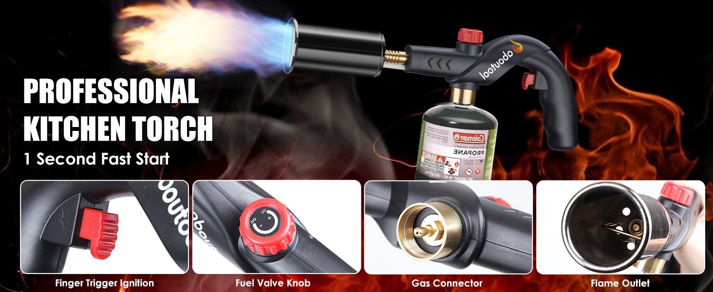 Propane Cooking Torch, Torch Head for Propane Tank with Igniter Searing Torch for Sous Vide Charcoal Torch Lighter BBQ Grill Flame Thrower Campfire Starter (Propane Tank Not Included)