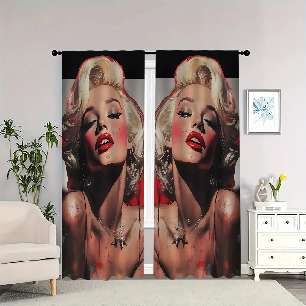 Marilyn Monroe portrait decorative curtains, interior curtains, Room Decor Curtain, Window Drapes, blackout, heat insulation, soft, suitable for home decoration.