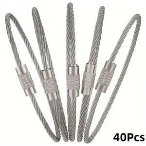 40pcs Heavy-Duty Stainless Steel Wire Keychains, Durable Secure Lobster Claw Buckle, Outdoor Camping Hiking Daily Use Accessories