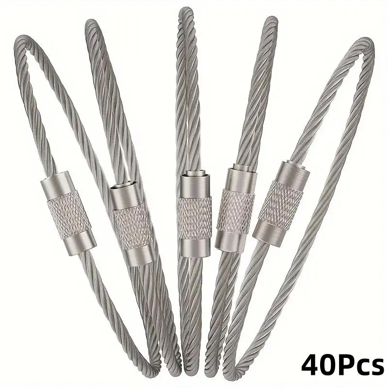 40pcs Heavy-Duty Stainless Steel Wire Keychains, Durable Secure Lobster Claw Buckle, Climbing Carabiner Hooks, Carabiner Clips Heavy Duty, Outdoor Camping Hiking Daily Use Accessories